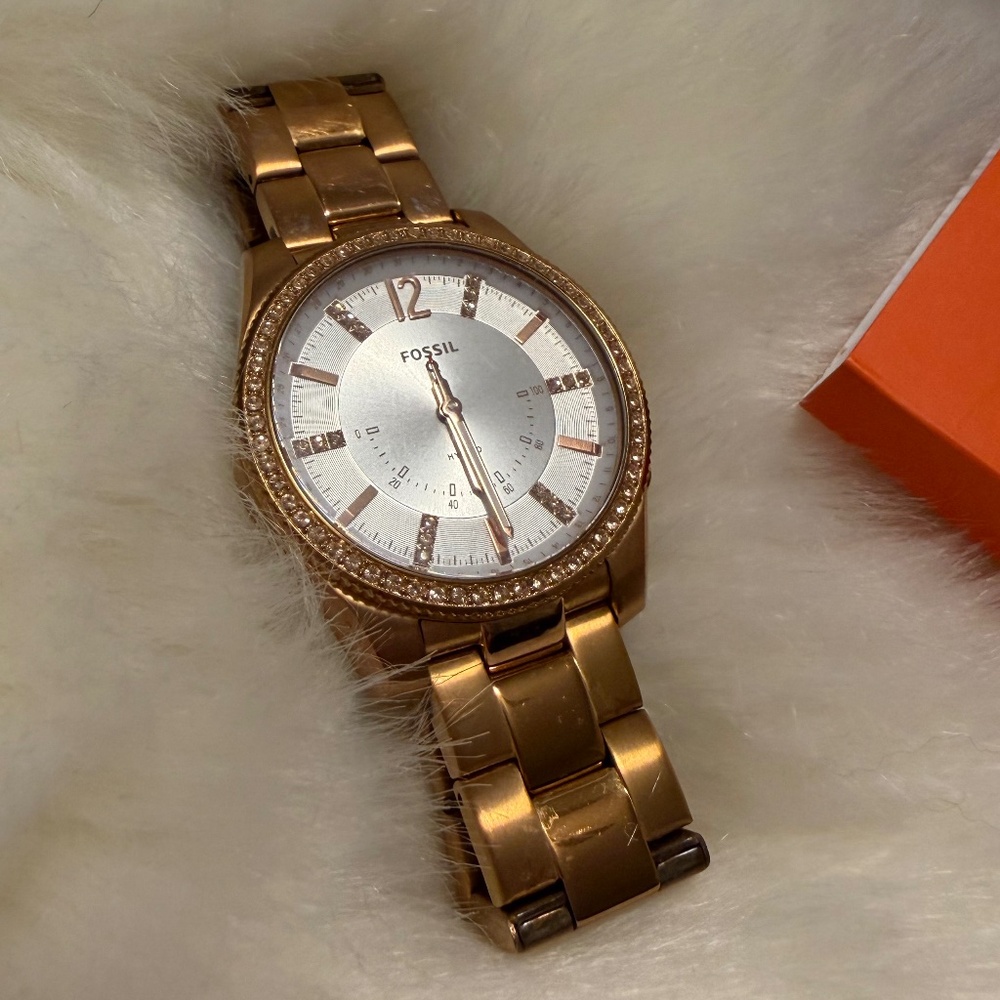 Fossil Q Hybrid Smart Watch Rose Gold Metallic Crystals Sparkly